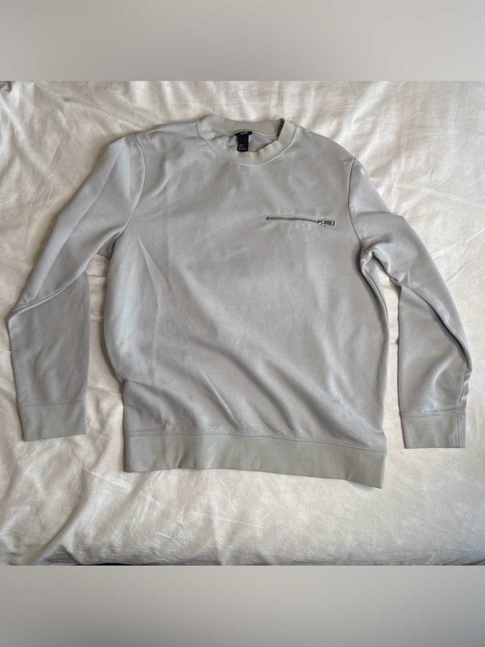 H&M Light Gray Crewneck Sweater with Zip Chest Pocket